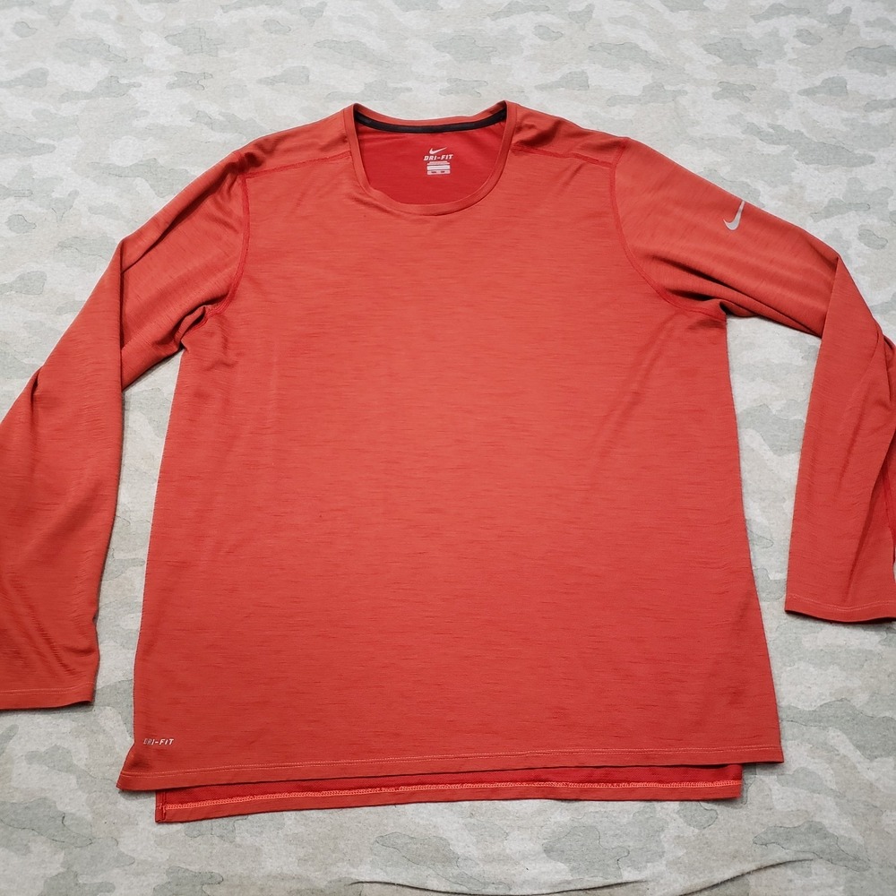 Nike Shirt Mens 2XL Orange Rust Pullover‎ Dri-Fit Long Sleeve